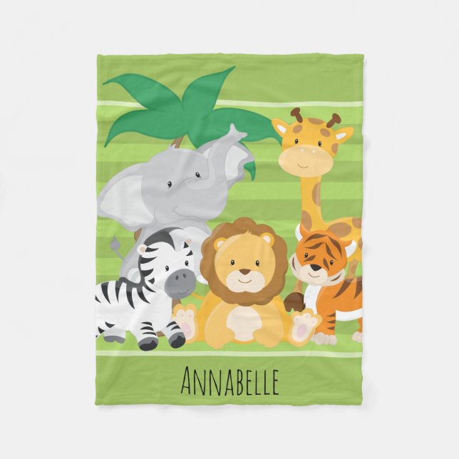Cute Safari Jungle Lion Zebra Tiger Giraffe Animal Fleece Blanket (Front)