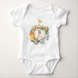 Cute Safari Jungle Wild Animals Custom Monogram Baby Bodysuit<br><div class="desc">This unique design features a group of adorable jungle animals and lush watercolor greenery. Personalize the t-shirt with your child's initial and name by clicking the "personalize" button.</div>
