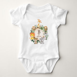 Cute Safari Jungle Wild Animals Custom Monogram Baby Bodysuit