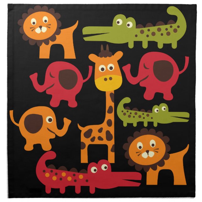 Cute Safari Jungle Zoo Animals Print Gifts Cloth Napkin (Front)