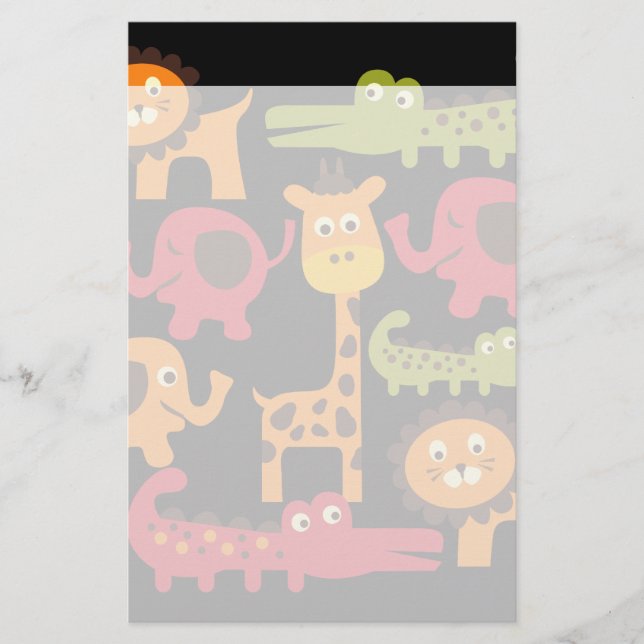 Cute Safari Jungle Zoo Animals Print Gifts Stationery (Front)