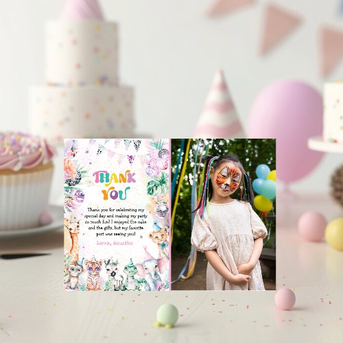 Cute Safari Kids Photo Birthday Thank You Card