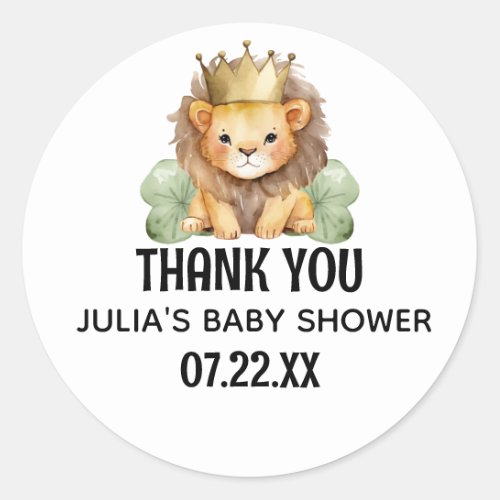 Cute Safari King Lion Baby Shower Thank You Classic Round Sticker