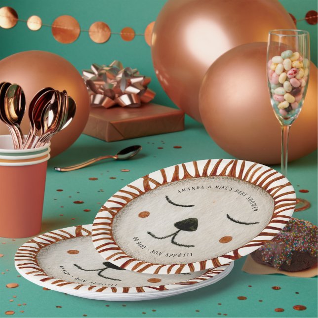 Cute Safari Lion Baby Shower  Paper Plates (Multi)