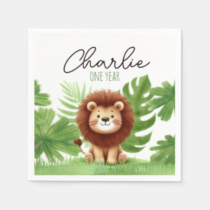 Cute Safari Lion Birthday Napkins