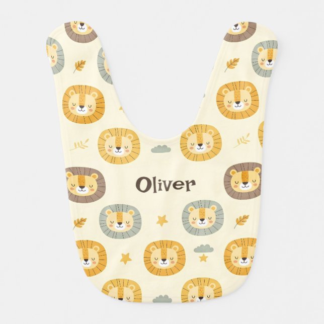Cute Safari Lion Face Pattern Personalized Baby Bl Bib (Front)