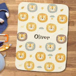 Cute Safari Lion Face Pattern Personalized Baby Blanket