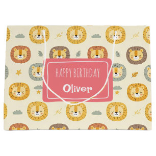 Cute Safari Lion Face Pattern Personalized Large Gift Bag