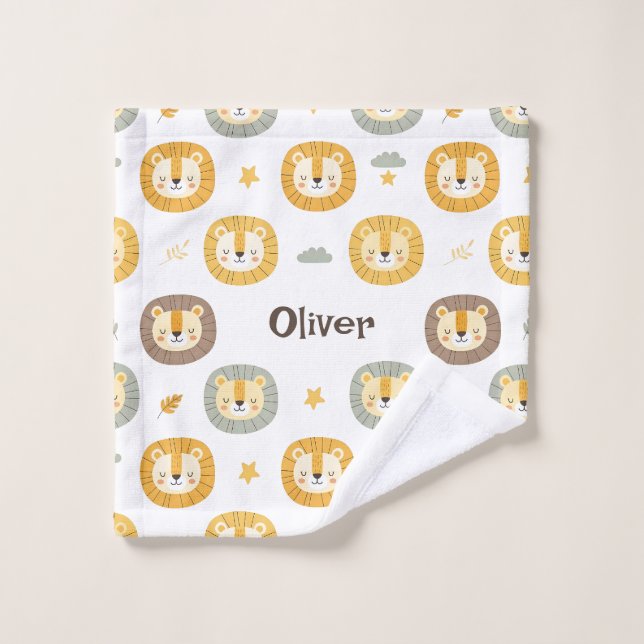 Cute Safari Lion Face Pattern Personalized  Wash Cloth (Wash Cloth)