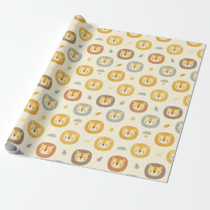Cute Safari Lion Face Pattern  Wrapping Paper
