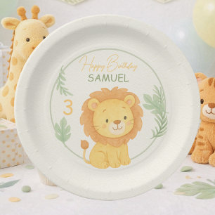 Cute Safari Lion Jungle Kids Birthday Party Paper Plates
