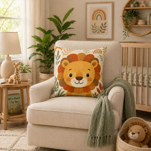 Cute Safari Lion Nursery Throw Pillow