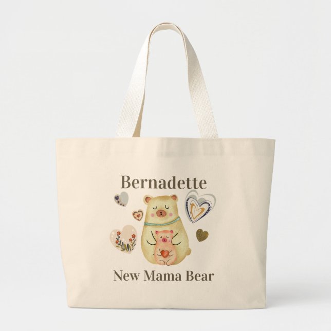 Cute Safari Mom To Be Gift with Name or  Monogram Large Tote Bag (Front)