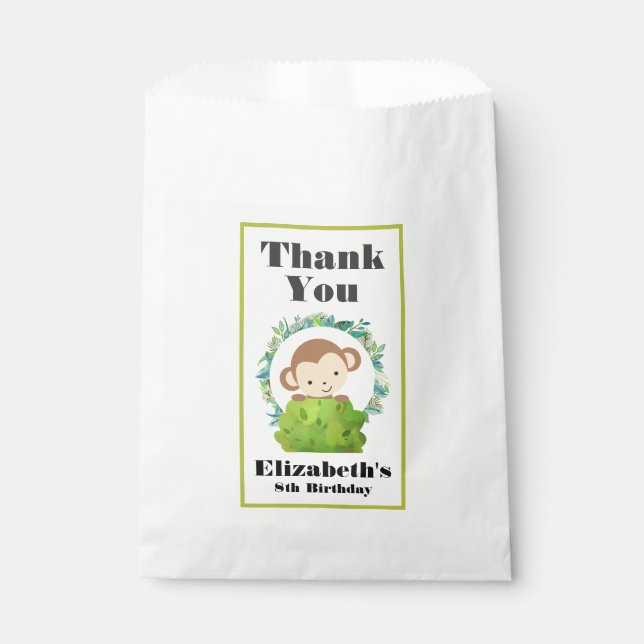 Cute Safari Monkey Birthday Thank You Favor Bag (Front)