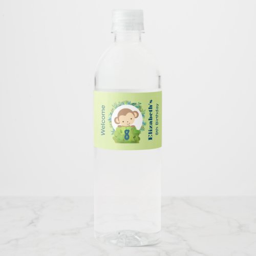 Cute Safari Monkey Birthday Welcome Water Bottle Label
