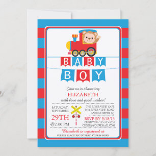 Cute Safari Monkey Boy Baby Shower Invitation