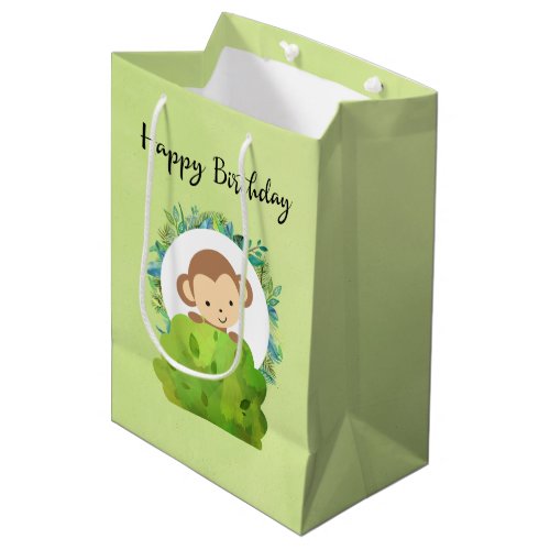 Cute Safari Monkey Happy Birthday Medium Gift Bag