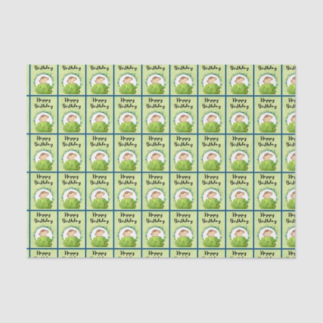 Cute Safari Monkey Happy Birthday Pattern Tissue Paper (Front)