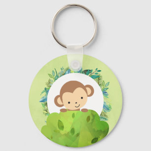 Cute Safari Monkey with Tropical Leaves Keychain