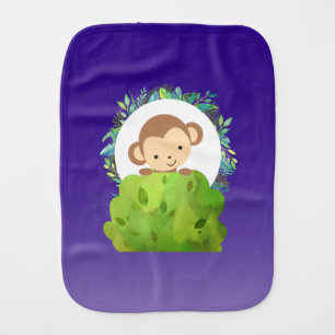 Cute Safari Monkey with Tropical Leaves on Purple Burp Cloth