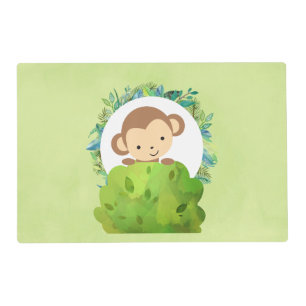 Cute Safari Monkey with Tropical Leaves Placemat