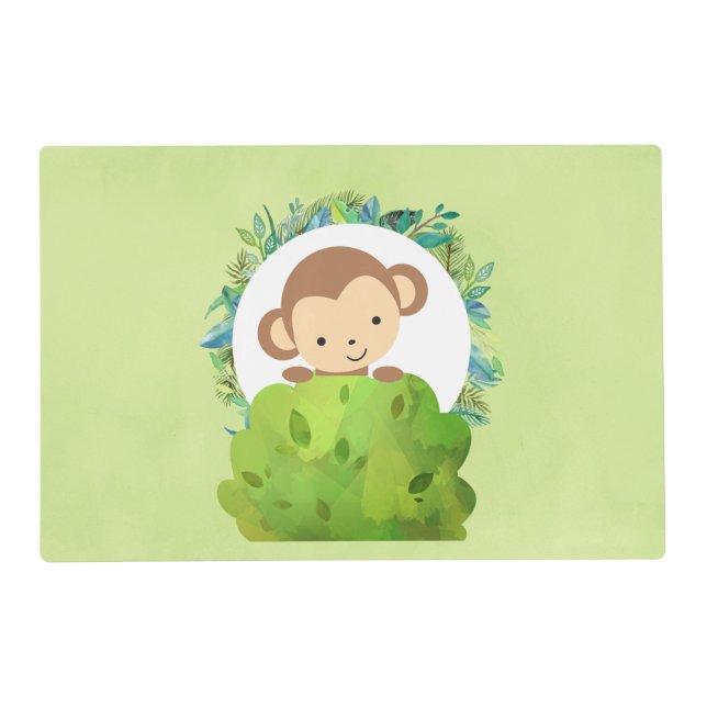 Cute Safari Monkey with Tropical Leaves Placemat (Front)