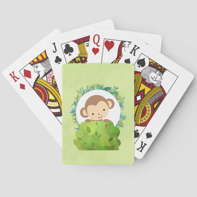 Cute Safari Monkey with Tropical Leaves Poker Cards (Back)