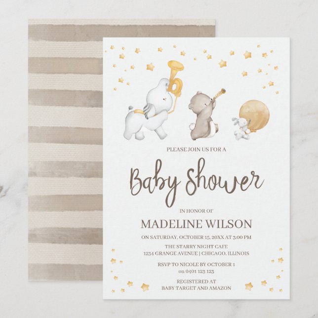 Cute Safari Parade Baby Shower Invitation (Front/Back)