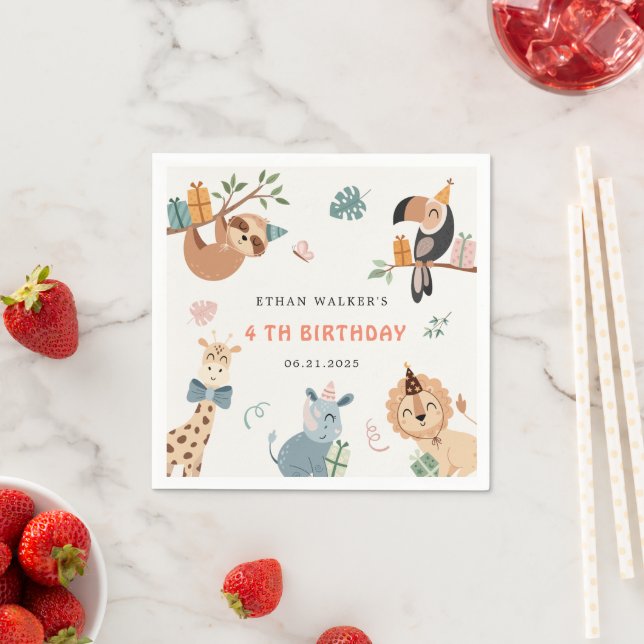 Cute Safari Party Animals Kids Birthday Napkins (Insitu)