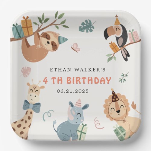 Cute Safari Party Animals Kids Birthday Paper Plates