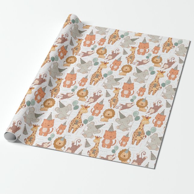 Cute Safari Party Animals Wrapping Paper (Unrolled)