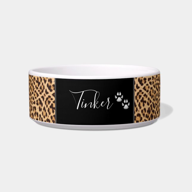 Cute Safari Print Leopard Personalized Pet Bowl (Front)