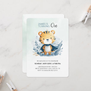 Cute Safari Tiger 1st Birthday Invitation