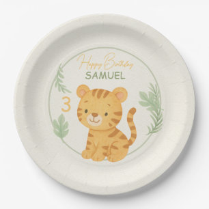 Cute Safari Tiger Jungle Kids Birthday Party Paper Plates