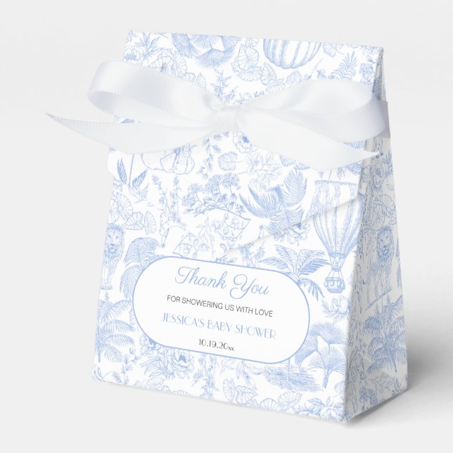 Cute Safari Toile de Jouy Baby Shower Thank You Favor Boxes (Front Side)