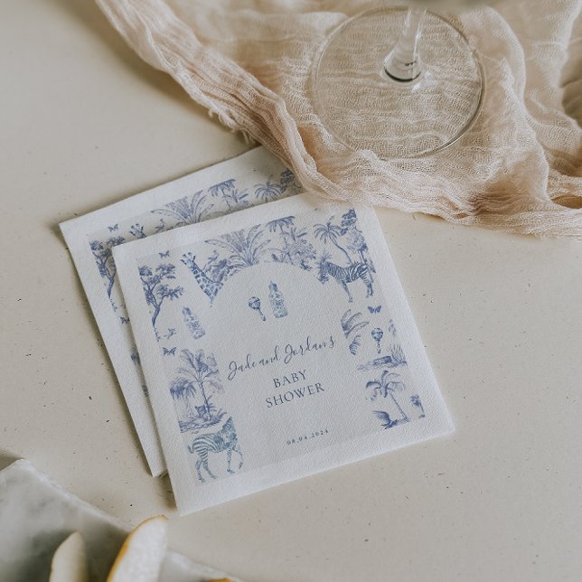 Cute Safari Toile de Jouy | Blue Baby Shower  Napkins (Creator Uploaded)