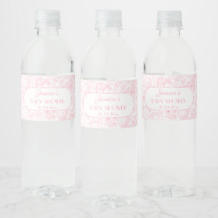 Cute Safari Toile de Jouy Girl Baby Shower Favor Water Bottle Label