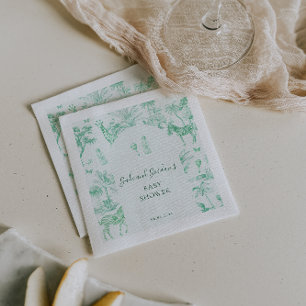 Cute Safari Toile de Jouy Mint Baby Shower Napkins