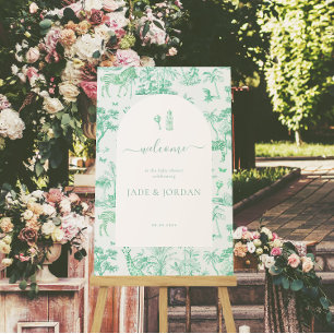 Cute Safari Toile de Jouy Mint Baby Shower Poster