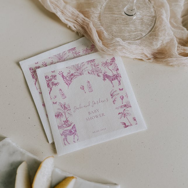 Cute Safari Toile de Jouy | Pink Baby Shower Napkins (Creator Uploaded)