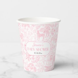 Cute Safari Toile de Jouy Pink Baby Shower Paper Cups