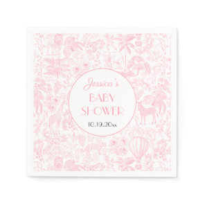 Cute Safari Toile de Jouy Pink Baby Shower Paper Napkins