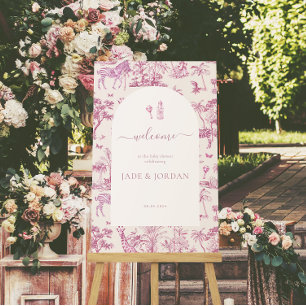 Cute Safari Toile de Jouy   Pink Baby Shower  Poster