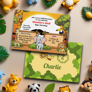 Cute Safari Tropical Jungle Animals Kids Birthday Invitation