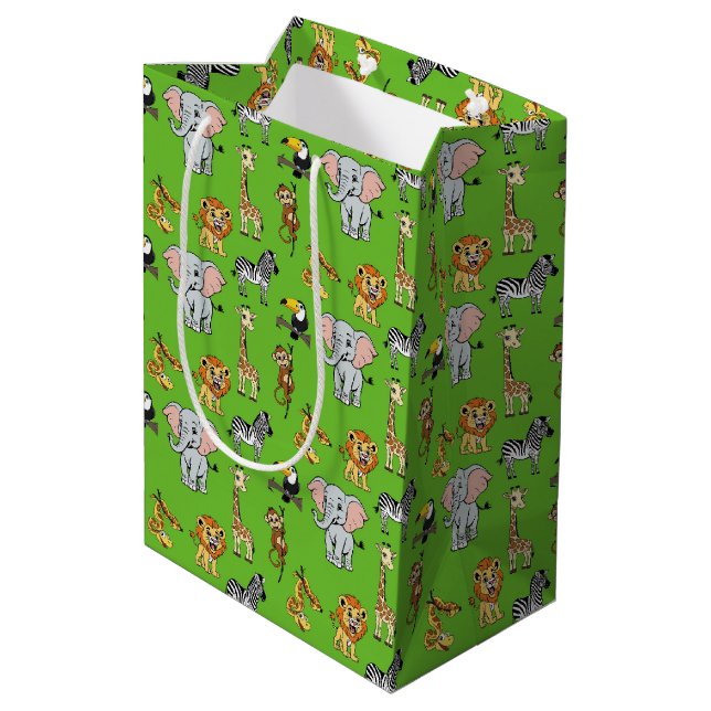 Cute Safari Tropical Jungle Animals Modern Pattern Medium Gift Bag (Back Angled)