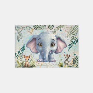 cute safari watercolor baby animals rug