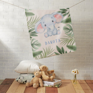 Cute Safari Watercolor Elephant Boy Custom Baby Blanket