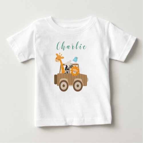 Cute Safari Wild Animals Personalized Name Baby T_Shirt