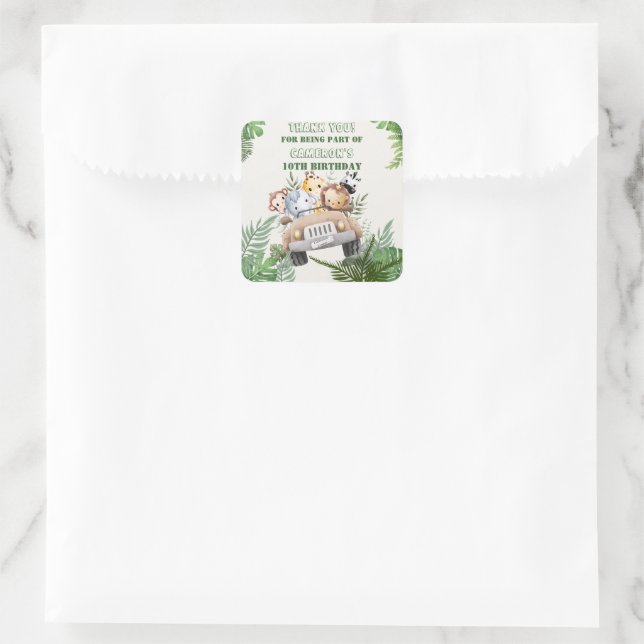 Cute Safari Wild Jungle Animal Party Favor Square Sticker (Bag)
