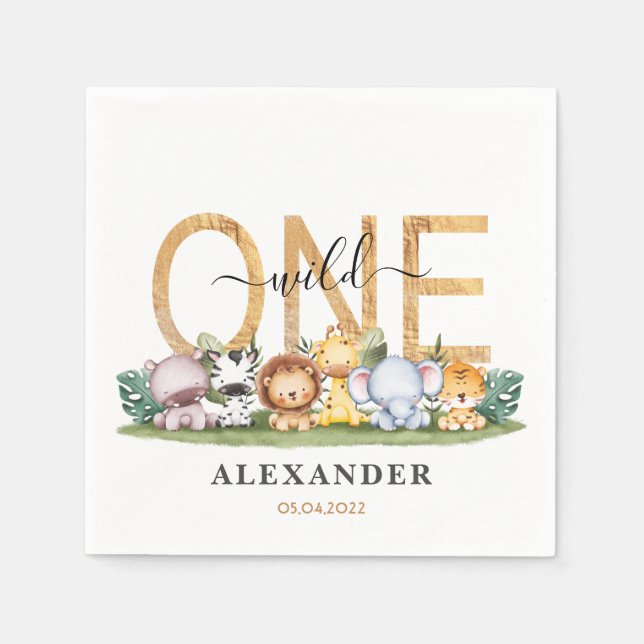 Cute Safari Wild One 1st Birthday Napkins (Front)